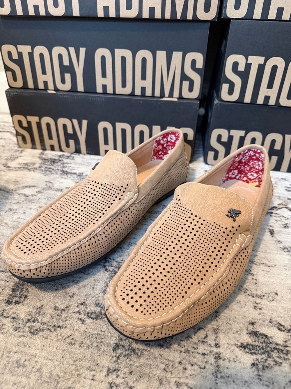 Stacy Adams Beige Perforated Slip-On Loafers-New in Box